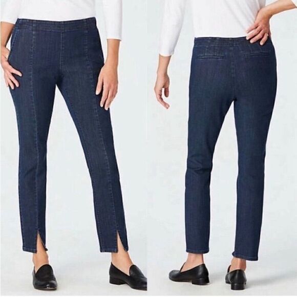 J. Jill 16 Dark Wash Authentic Fit Front Slit Ankle Stretch Jeans Pockets - Picture 1 of 7